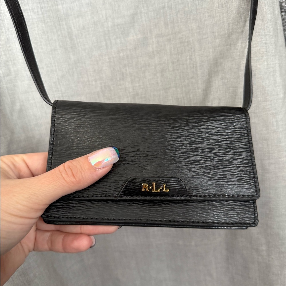 NWOT Lauren Ralph Lauren Mini Black Leather Card Holder Crossbody Women's Bag - Picture 9 of 9